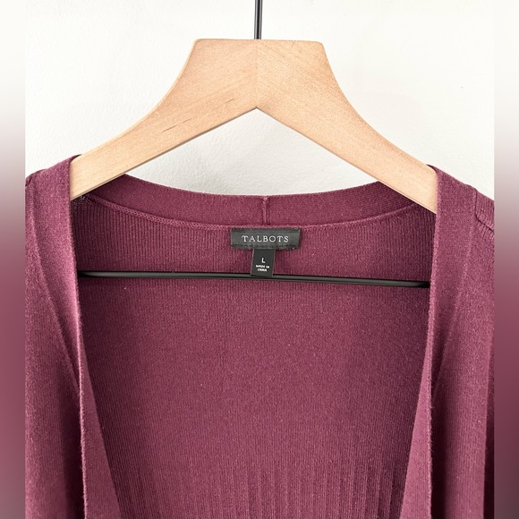 Talbots Long Line Open Front Ribbed Cardigan Burgundy Size Large - Picture 5 of 6